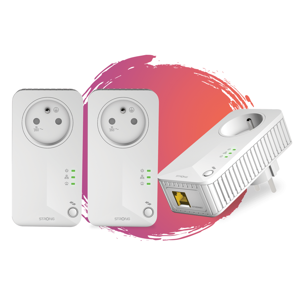 Pack triple incluant 2 adaptateurs CPL 600 Mbit-s + 1 adaptateur CPL Wi-Fi  600 Mbit-s - STRONG - STRONG_PLWF600TRIO 
