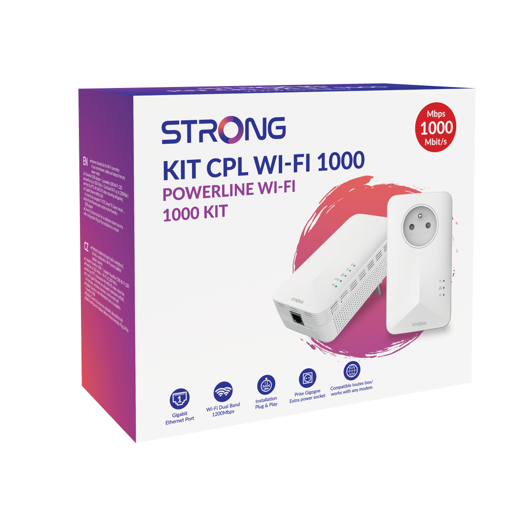 RESEAU – CPL – Adaptateur CPL Strong POWERL1000WFDUOFRV2 WIFI (1000Mbps) –  Pack de 2 – Cybertech